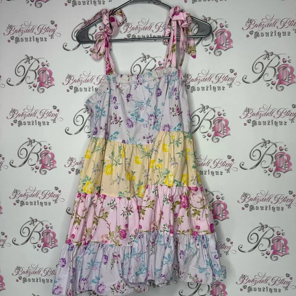 Love shack fancy dress tiered pastel floral ruffle frilly tie up straps cute - Picture 1 of 7
